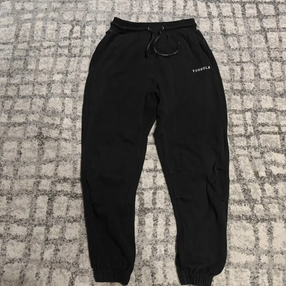 YOUNGLA Model 210 Heavyweight Sweatpants Black Men's Large Joggers Gym Pants